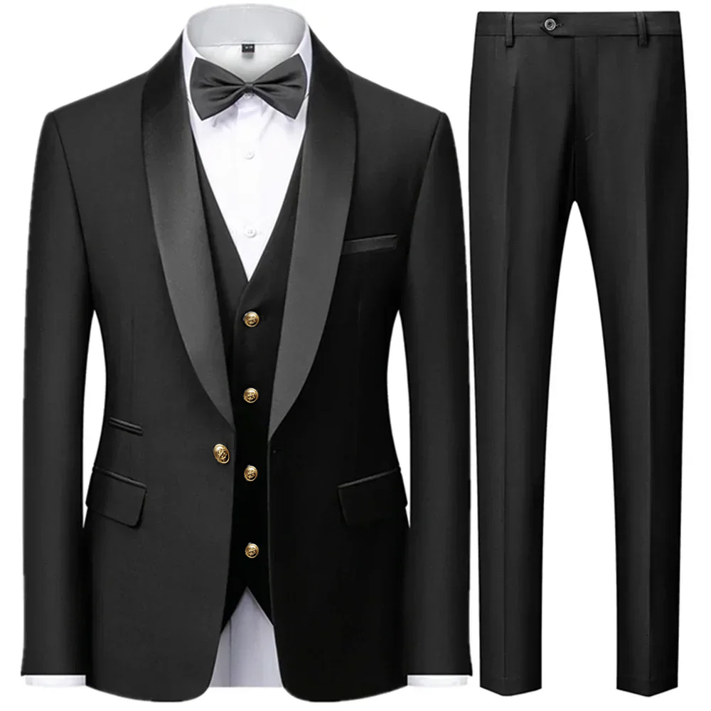 New Costume Clothing Party Stage Men's Suit Groomsmen Regular Fit Tuxedo 3 Peice Set Jacket+Trousers+Vest Blazers Pants