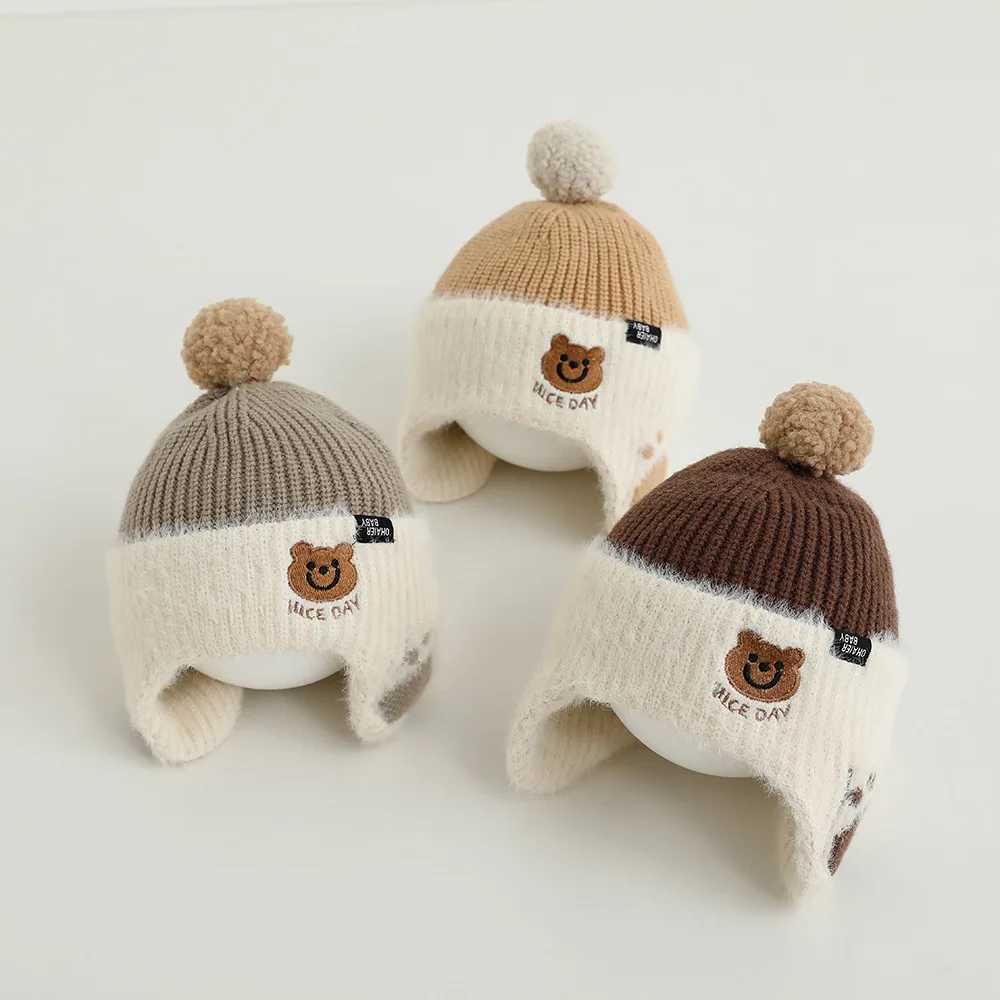 Baby wool hat cute bear ear protection hat children winter thickened warm knitted Korean version of the baby hatXJ241213