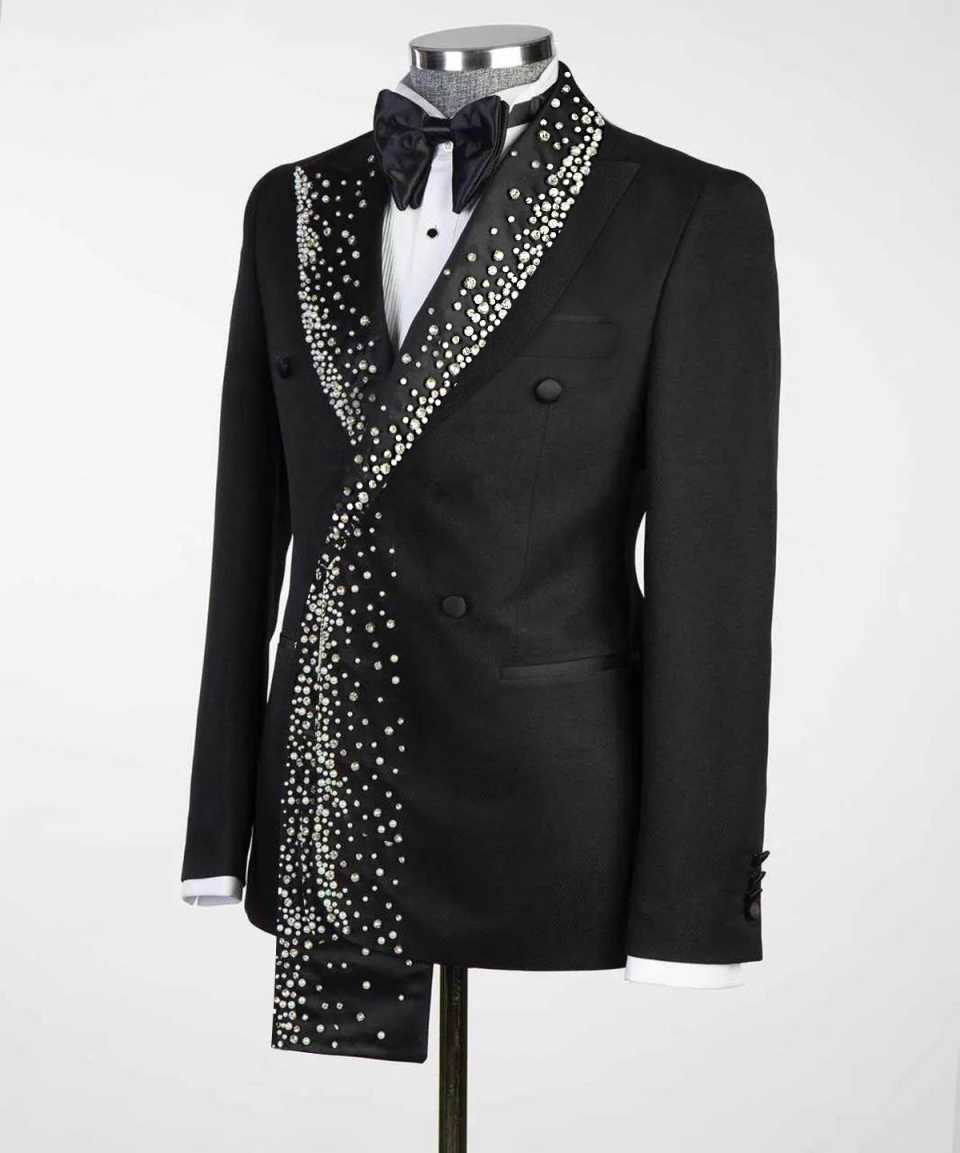 Gorgeous Wedding Suits Beaded Crystal 1 Piece Set Coat Peaked Lapel Fashion Men Tuxedos Double Breasted Formal Groom Tuxedo Suit Customized