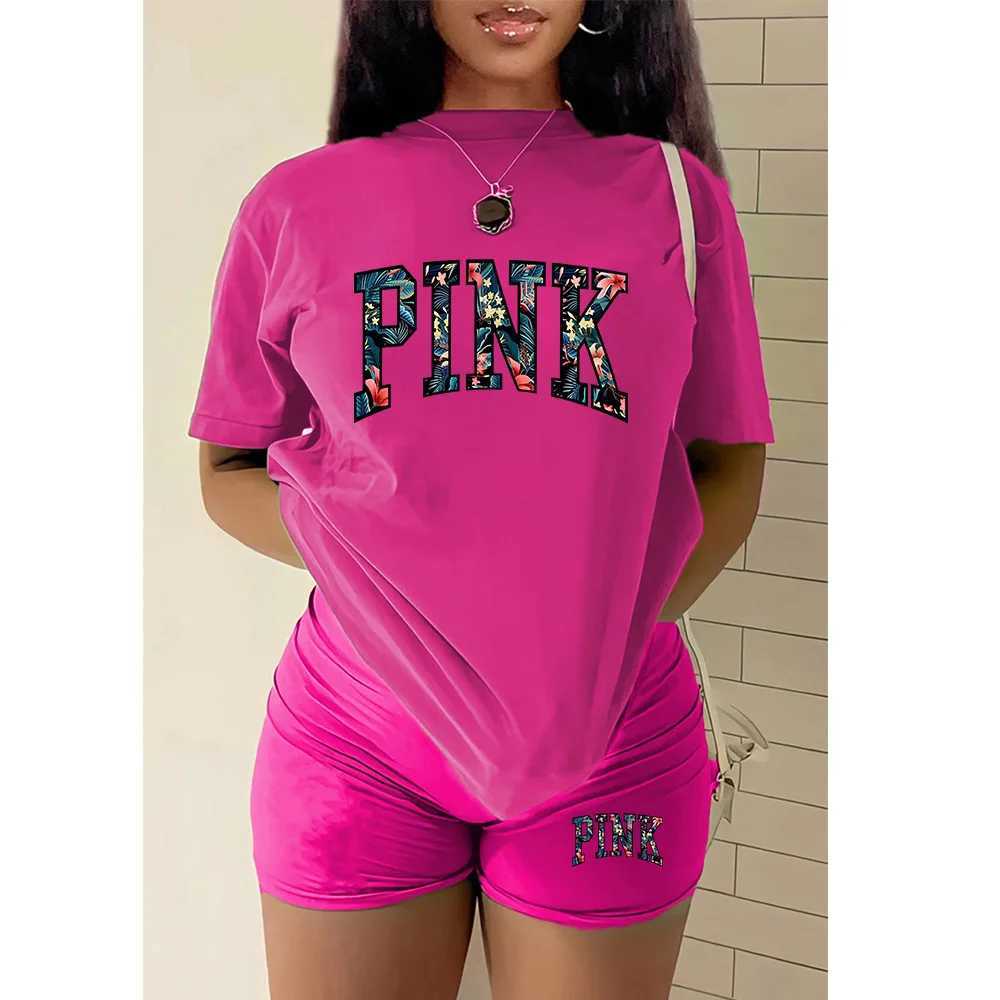Women's Two Piece Pants 2 Piece Set Women Fashion O Neck Short Slve T Shirt Top and Shorts Set 2 Piece Biker Short Set for Woman Letter Print 5XL