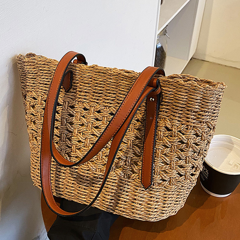 Trendy Straw Weave For Women 2023 Summer Brand Designer Female Handbags Shoulder Bag Fashion Beach Basket Simple Bag