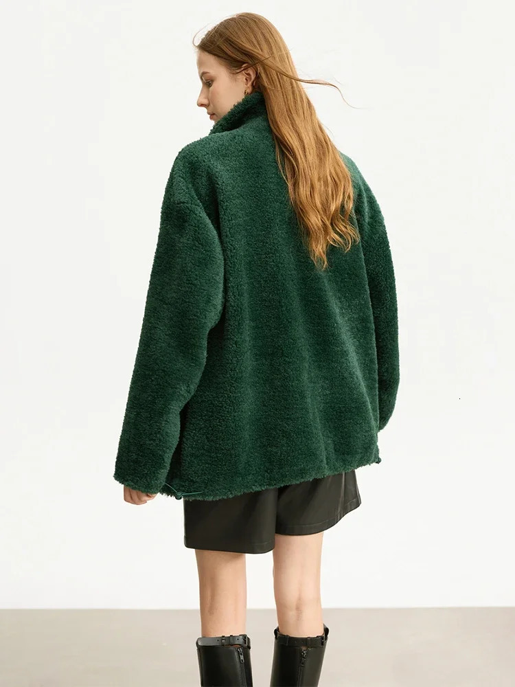 AMII Womens Jackets Lapel Lamb Wool Letter Embroidery Zipper Coat Loose Winter Outerwear Streetwear 12344278 241213