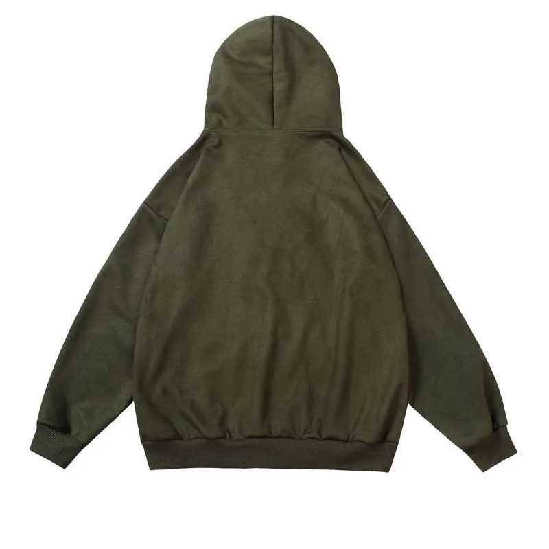 Mens and womens retro couple loose jacket American high street suede steel stamp letter graffiti cardigan hooded sweatshirt W241213