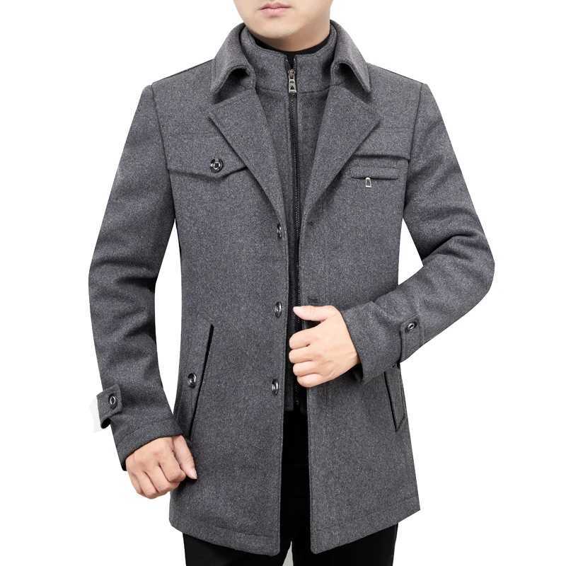 New Men Wool Coat High Quality Solid Mens Blends Woolen Coat Male Trench Jacket Casual Overcoat Autumn Winter Thick WindbreakerXJ241212