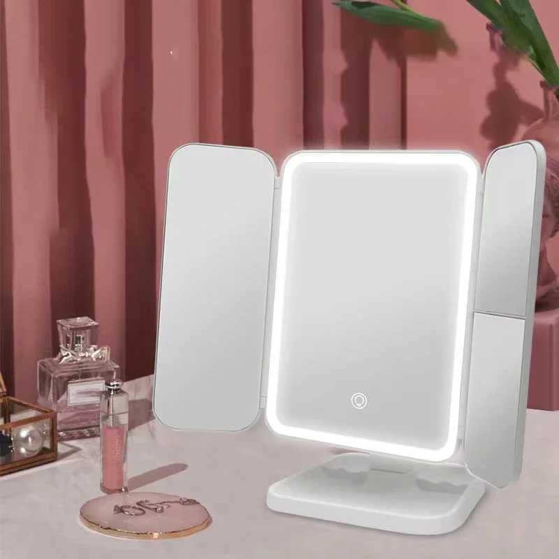 Trifold Makeup Mirror LED Lights Dorm Dressing Mirror Beauty Light up your fill light with Smart Complementary Makeup Mirror TriXJ241213