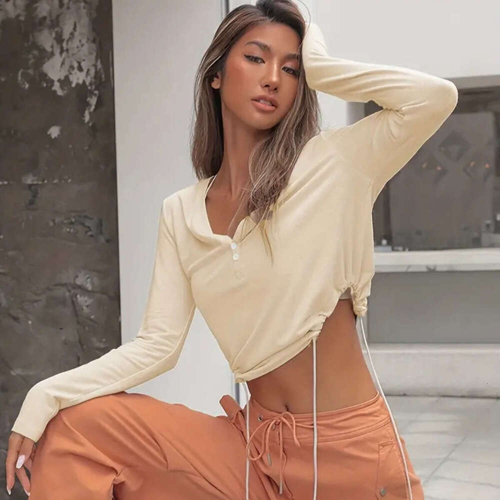 Spring And Summer New Women's Solid Color Long Sleeved V-Neck Lace Up Top Fashionable T-Shirt Base Shirt Trendy Clothing Casual Temperament