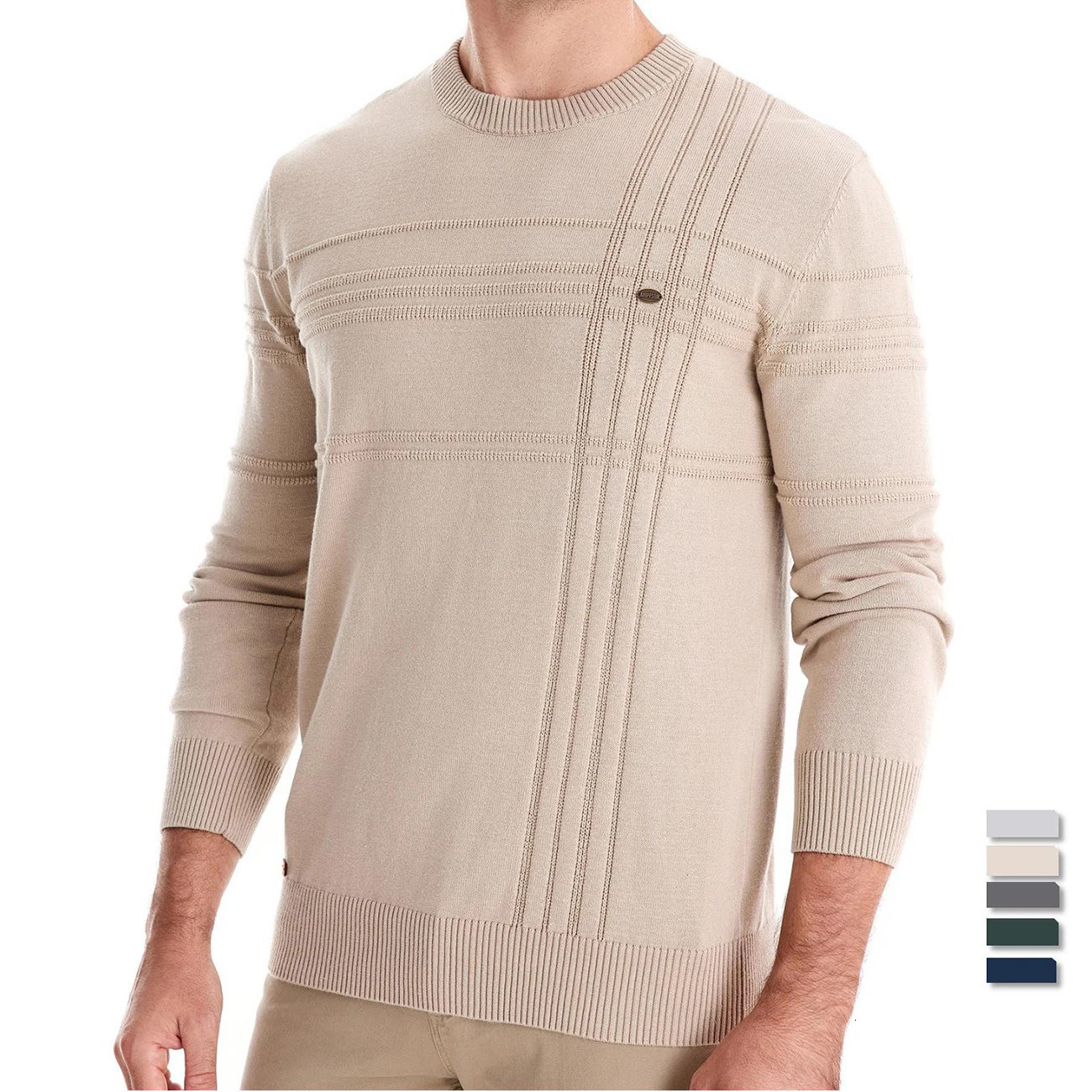 AIOPESON Mens Crewneck Pullover Sweater Knitted Cotton Stripped Quality Autumn Winter Warm Sweaters for Men 241213