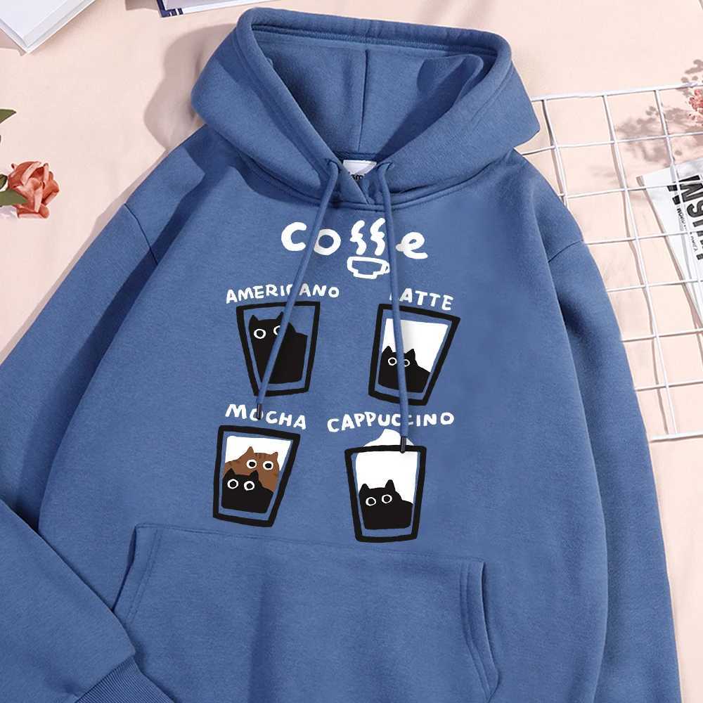 Fun Coffee Cat Hoody Men Women Personality Hip Hop Casual Hoodie Crewneck Fleece Pullovers Sports Warm Oversize Hoody Couple W241213