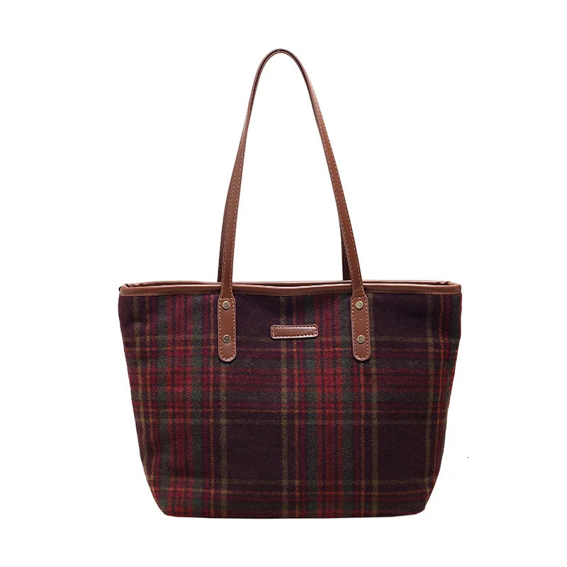 Checkered Large Bag for Womens Autumn/Winter Trendy Korean Retro Tote Bag Academy Style Large Capacity Bag 241206