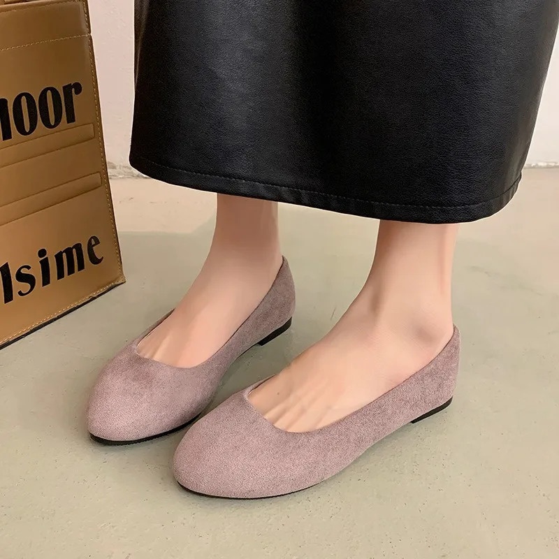 Womens casual round toe cute flat shoes Moasines ballet dancer church flat shoes womens suede elegant soft sole mom blue-green red shoes 241213