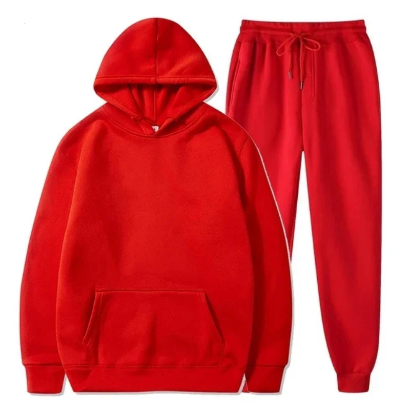 Basic wool hoodie and sweatpants set mens jogging wholesale sportswear unisex ensemble 241211