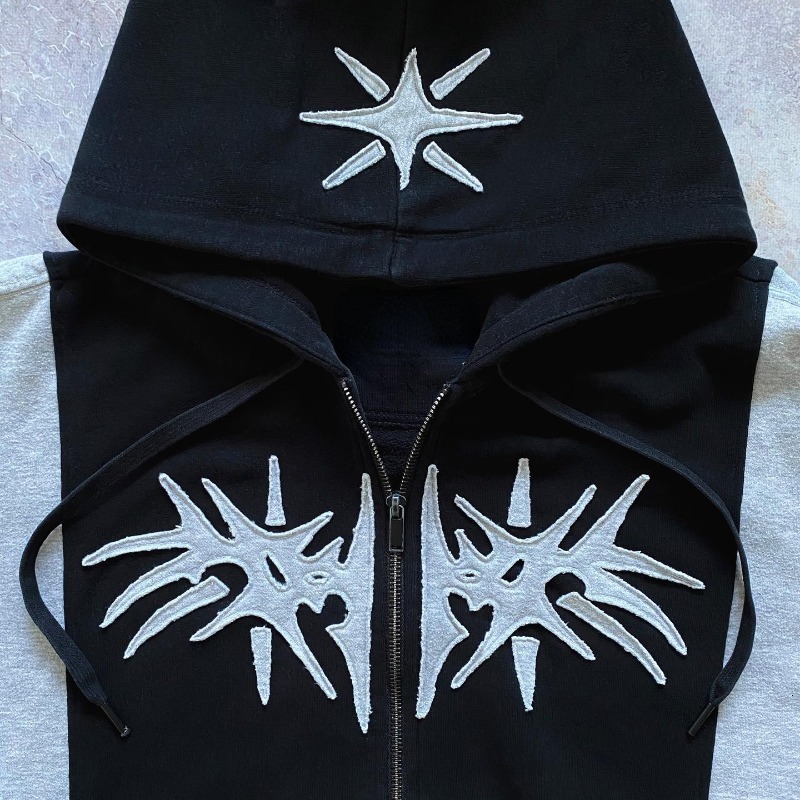 Y2k Vintage Zip Up Hoodie Haruku Patchwork Gothic Streetwear Hip Hop Oversized Hoodie Men Women Sweatshirt Fashion Casual Tops