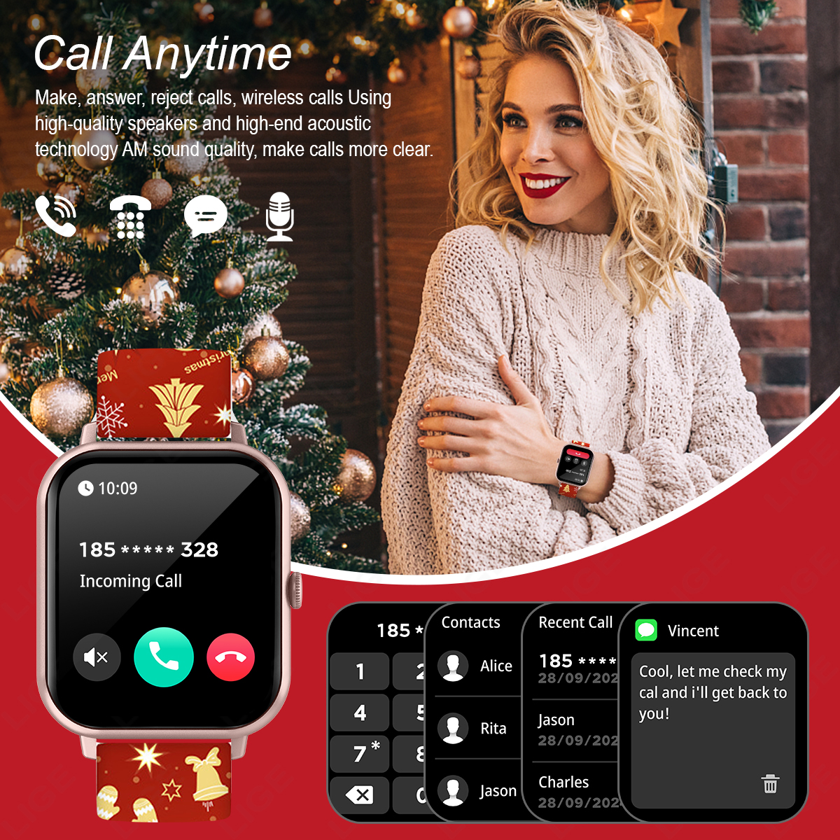 Christmas smartwatch 1.83-inch large screen multifunctional alarm clock message push voice assistant weather forecast sports watch