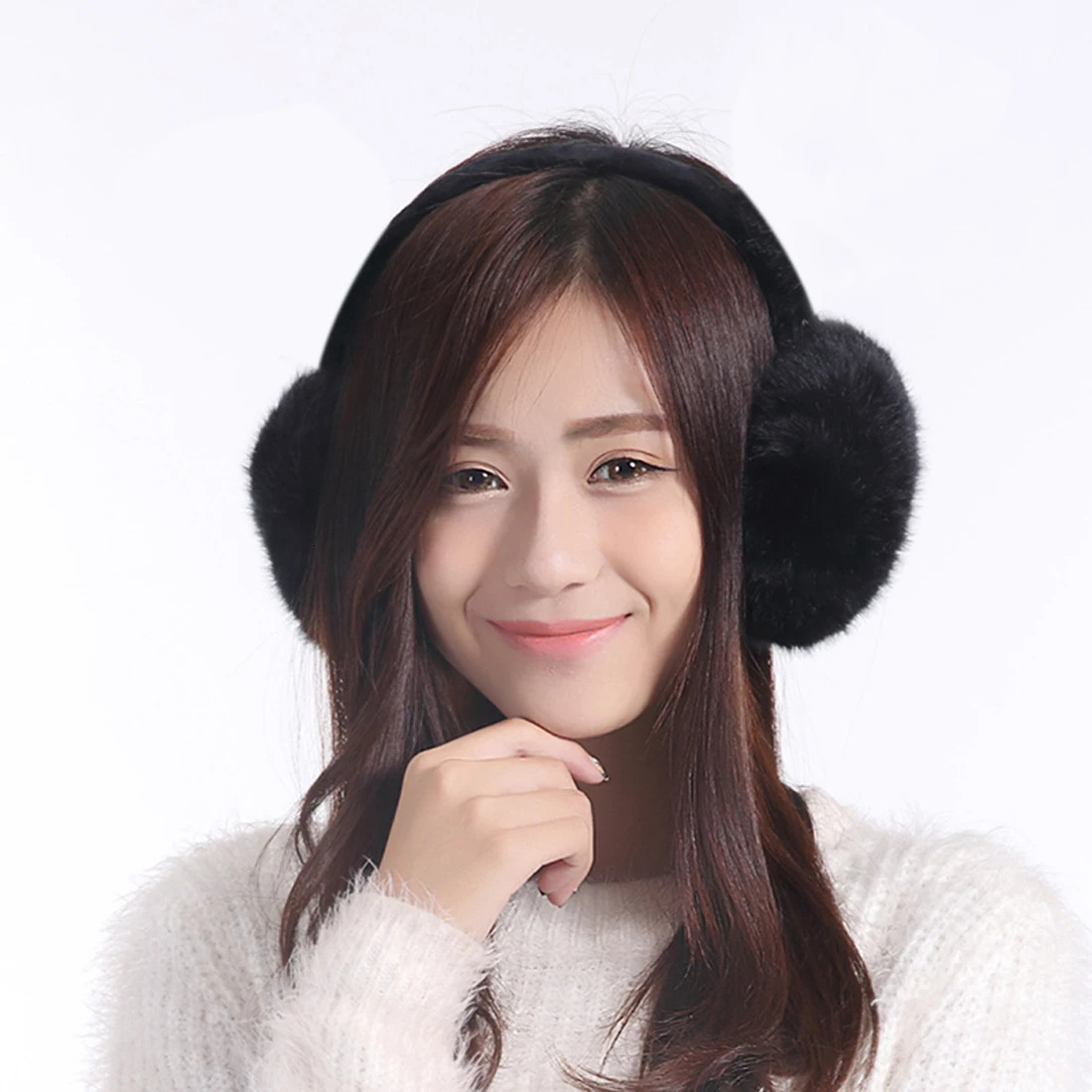 Womens fur winter warm ear muffs cat ear muffs sparkling sequins solid color fluffy ear muffs 241211