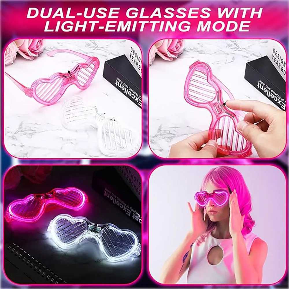 Sunglasses 5/10/20/30Pcs Glow In The Dark Glasses Heart Shaped LED Light Up Sunglasses Glow Neon Party Favor for Kids Adults Party Supplies H241213