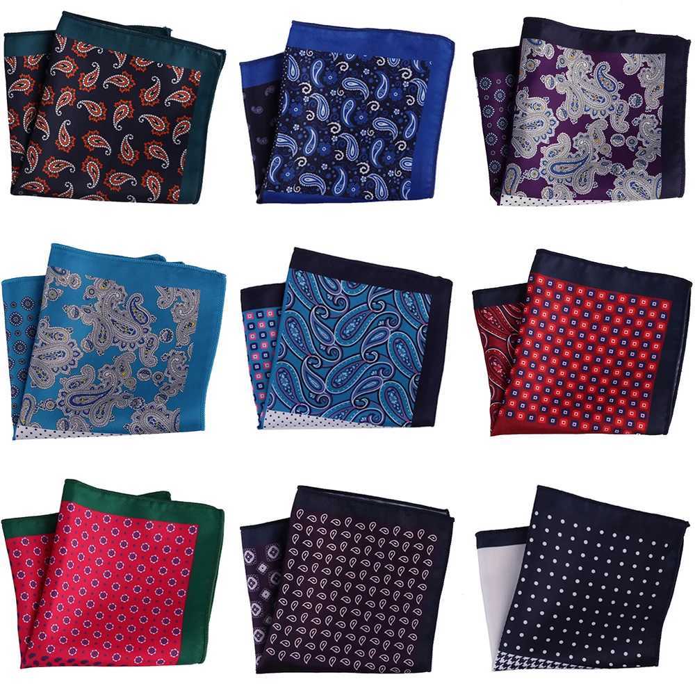 Tailor Smith Mens Hankerchief Paisley Polka Dot Floral Printed Hankies Polyester Hanky Business Pocket Square Chest Towel Gifts W241213