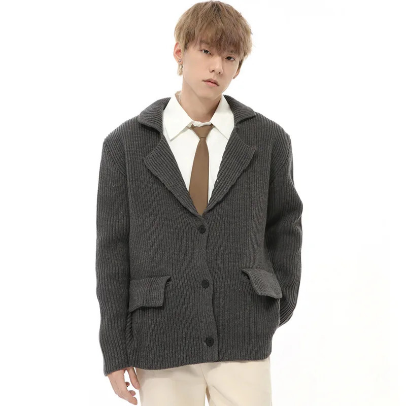 Korean mens cardigan solid color single breasted loose knit autumn fashion lazy light y knitted sweater jacket 241213