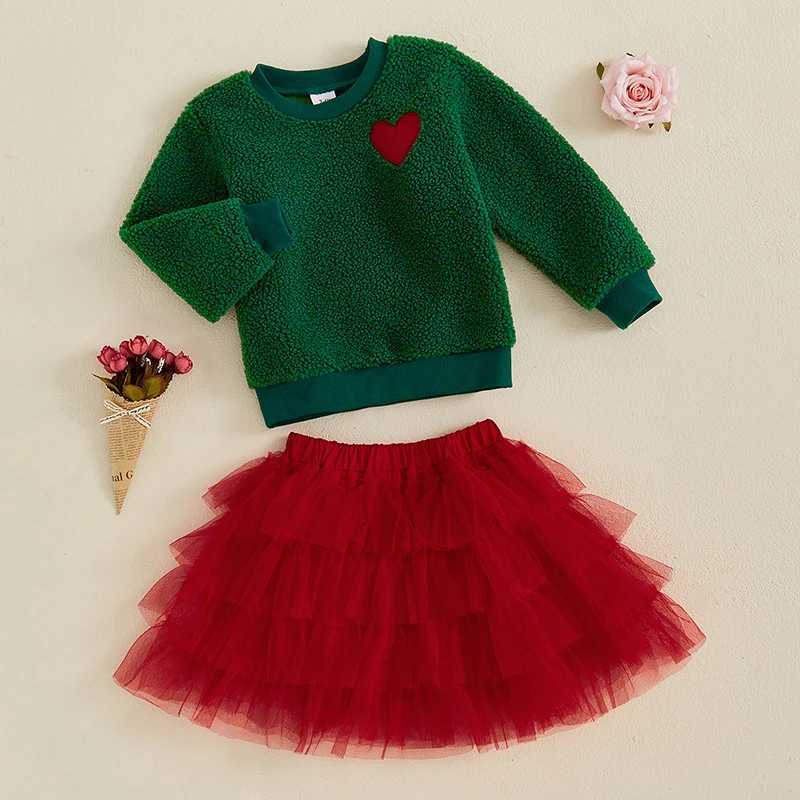 FOCUSNORM 0-4Y little girl Christmas costume set camouflage heart patch work long sleeved crew collar laminated chiffon skiing W241213