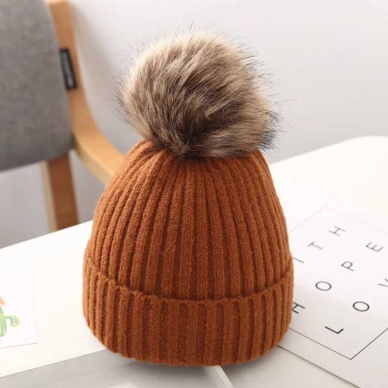 Winter Warm Big Pompom Baby Knitted Hat Cute Hairball Newborn Infant Boys Girls Hat Bonnet Solid Color Kids Cap Beanie 0-12MXJ241213