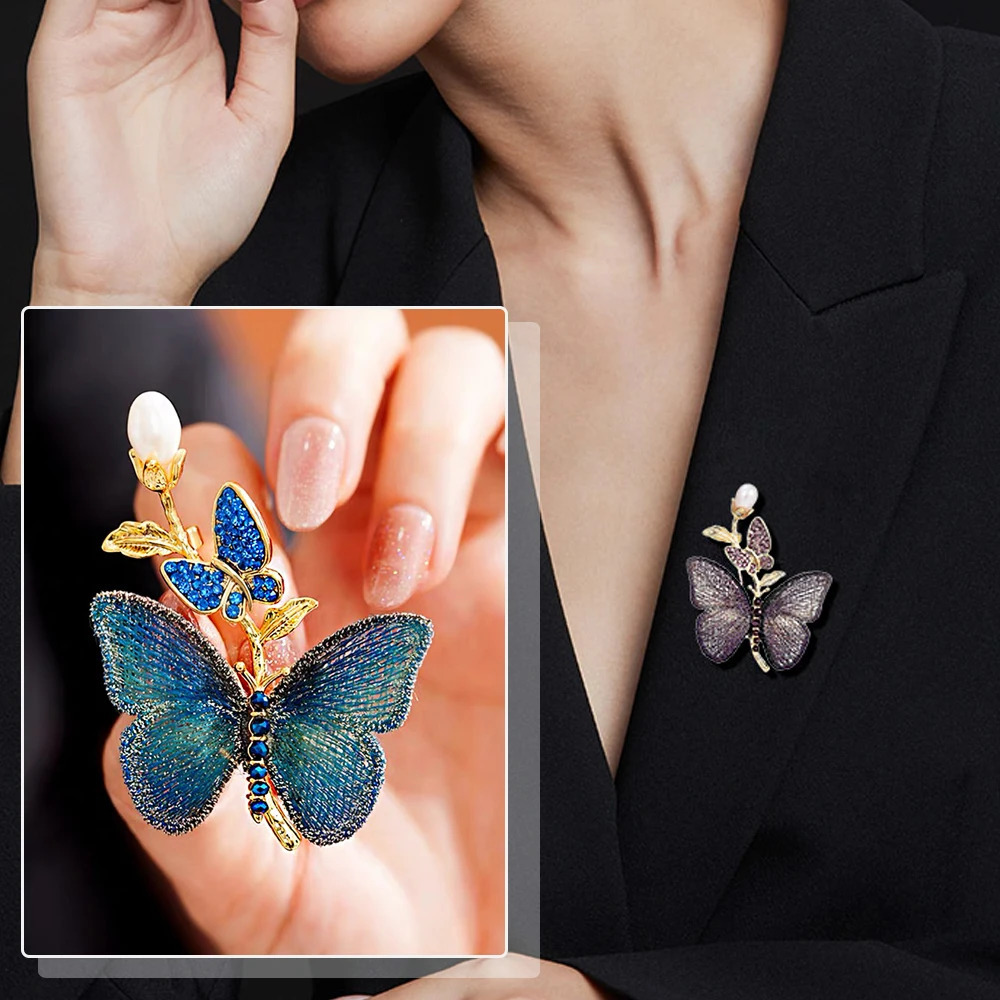 Exquisite embroidered butterfly breast with artificial pearls elegant animal pin womens suit dress birthday gift 241210