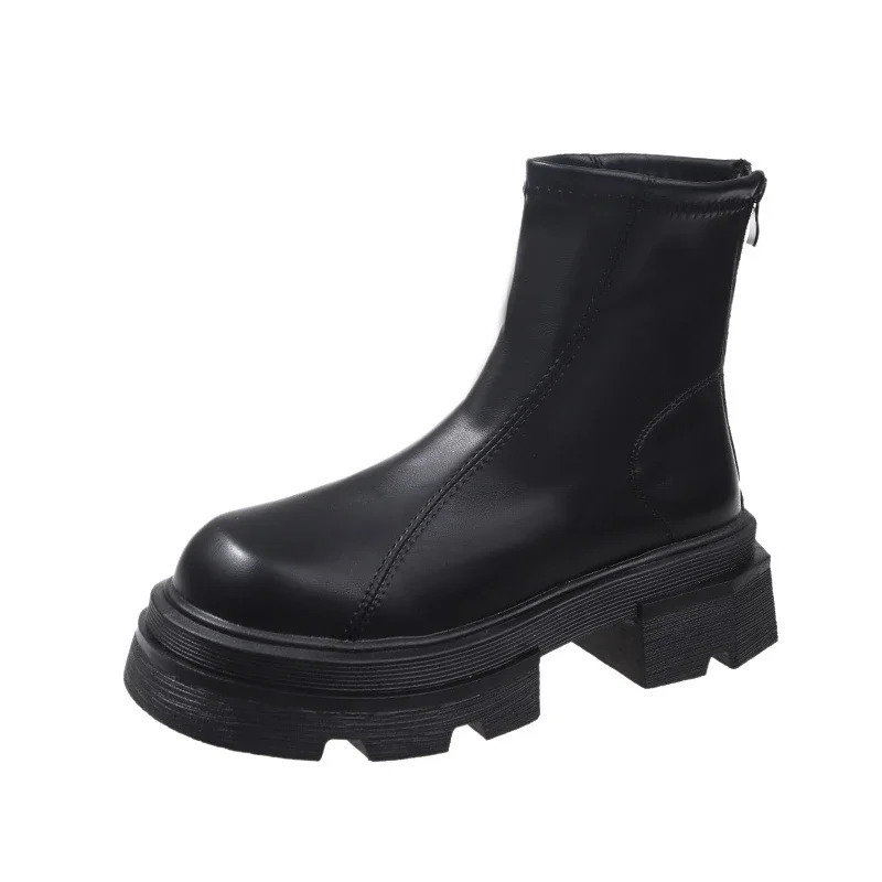 2024 Platform Heel Short Boots Womens Fashion Strap Zipper Ankle Boots Autumn Winter Womens Shoes 241213