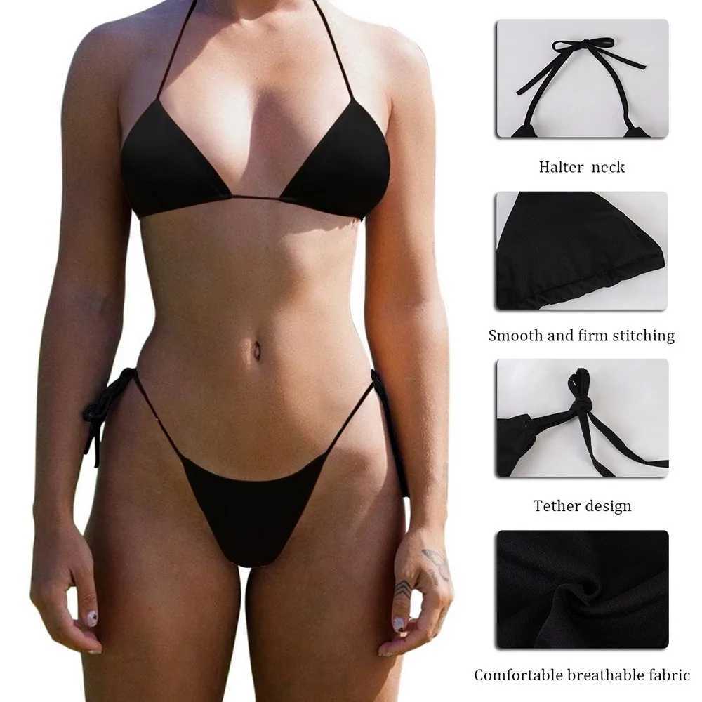 Beach Sty Swimsuit for Women Sexy Halter Swimwear Solid Thong Fa Bikini Set Bathing Suit Bikini Mujer LingerieXJ241212