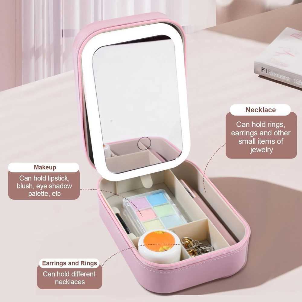 Portabl LED Three-Color Adjustable Makeup Mirror Cosmetic Bag Smart Lighted Mirror Travel Makeup Organizer Gift for Girl WomenXJ241213