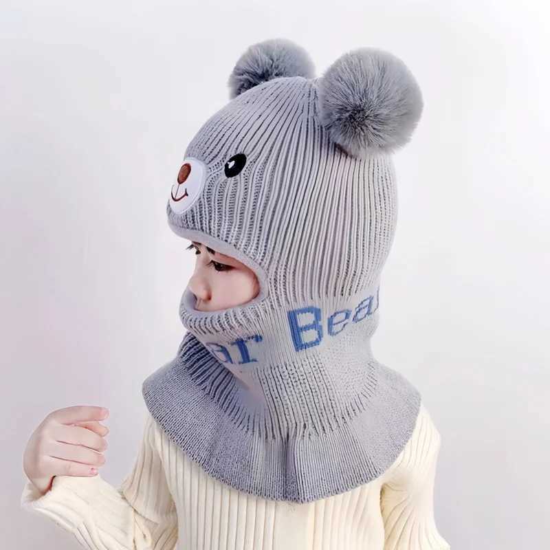 Childrens Hats Autumn Winter Windproof Knitted Shl Caps for Boys Girls Cute Ear Protectors Thickened Warm Kids Hats ScarvesXJ241213