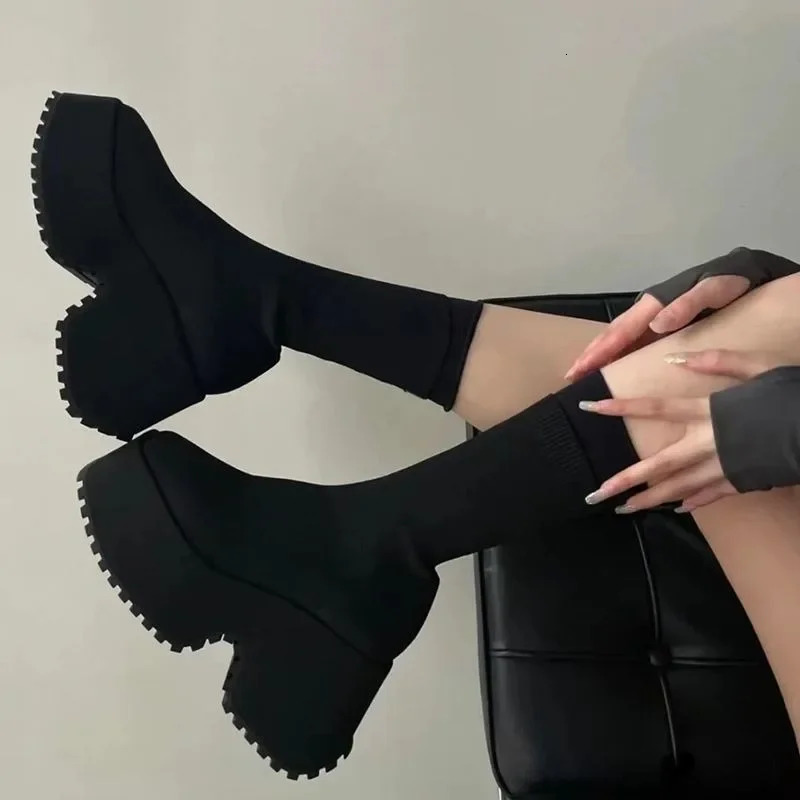 Ankle Super High Heels Chelsea boots womens shoes short and chubby womens shoes sexy pump platform Gothic motorcycle snow boots 241213