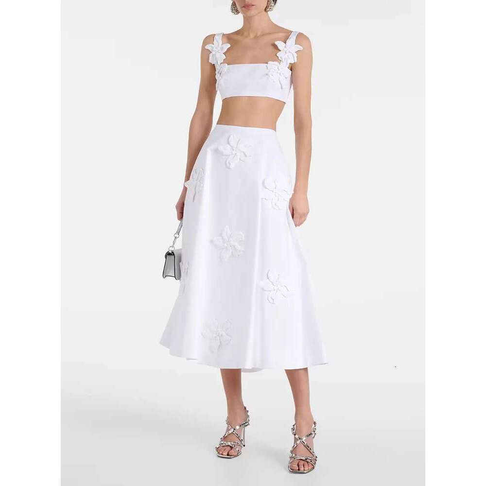Ladies suits Ladies' set Quality Newest Designer Suit set Wome's Strap Spaghetti wers Appliques Camis Top Midi Skirt Set 2pcs