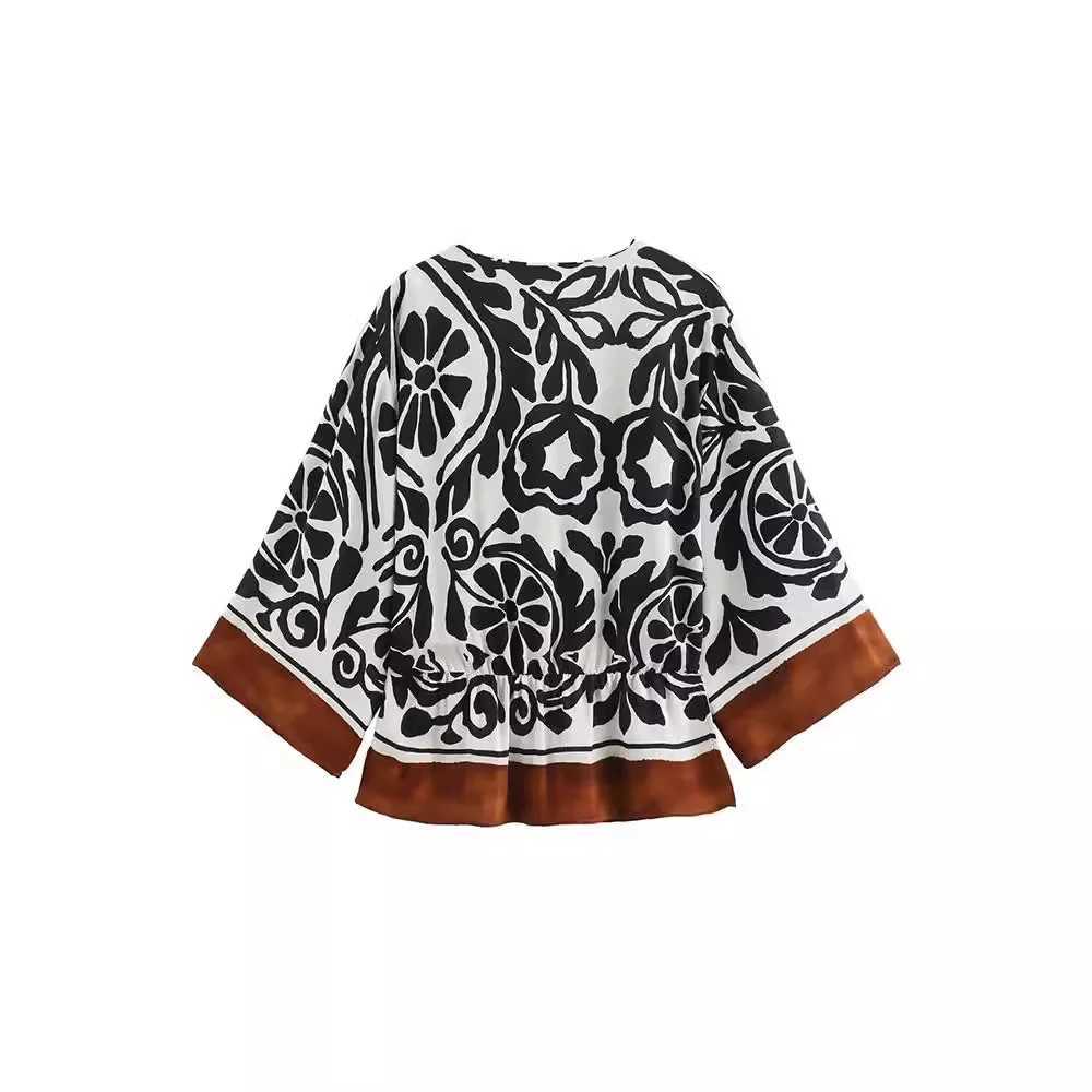 Women's Two Piece Pants 2024 Summer New Womens Fashion V-neck Printed Loose Shirt High Waist Paper Bag Printed Bermuda Shorts Set Y241213491K