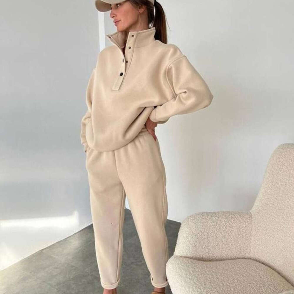 Spring And Autumn New Foreign Trade Women's Button Stand Up Collar Two Piece Set Trendy Clothing Fashion Casual Temperament