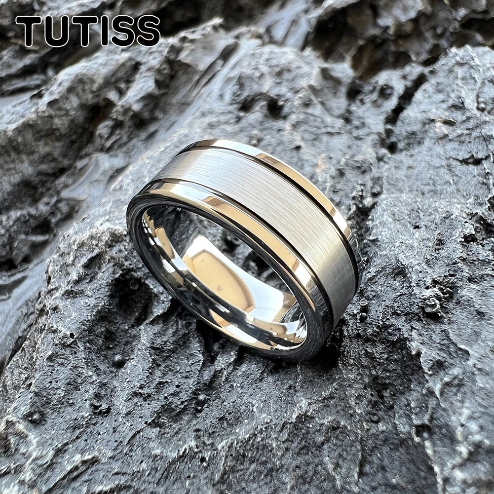 TUTISS 8mm Mens Tungsten Engagement Rings Womens Wedding Bands Double Grooved High Polished Shiny Comfort Fit 241213