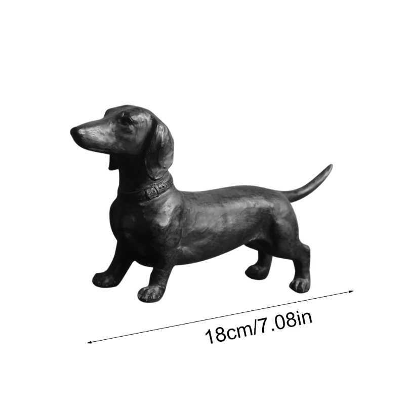 652F Dachshund Figurine Sculpture He Desktops Decorations Standing Long Dog Resins Small Statue Outdoor Garden Ornament Y241212