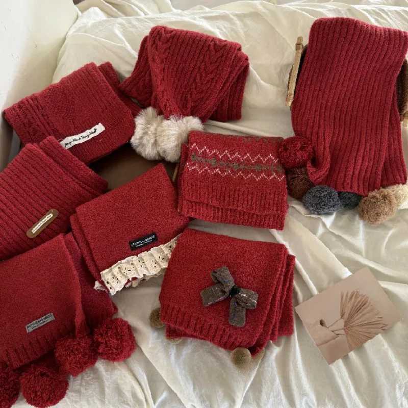 Scarves Wraps 0-10Y Red Childrens Scarf for New Year Christmas Winter Warm Soft Cotton Woolen Knit Windproof Scarves for Baby Boys and Girls H241213
