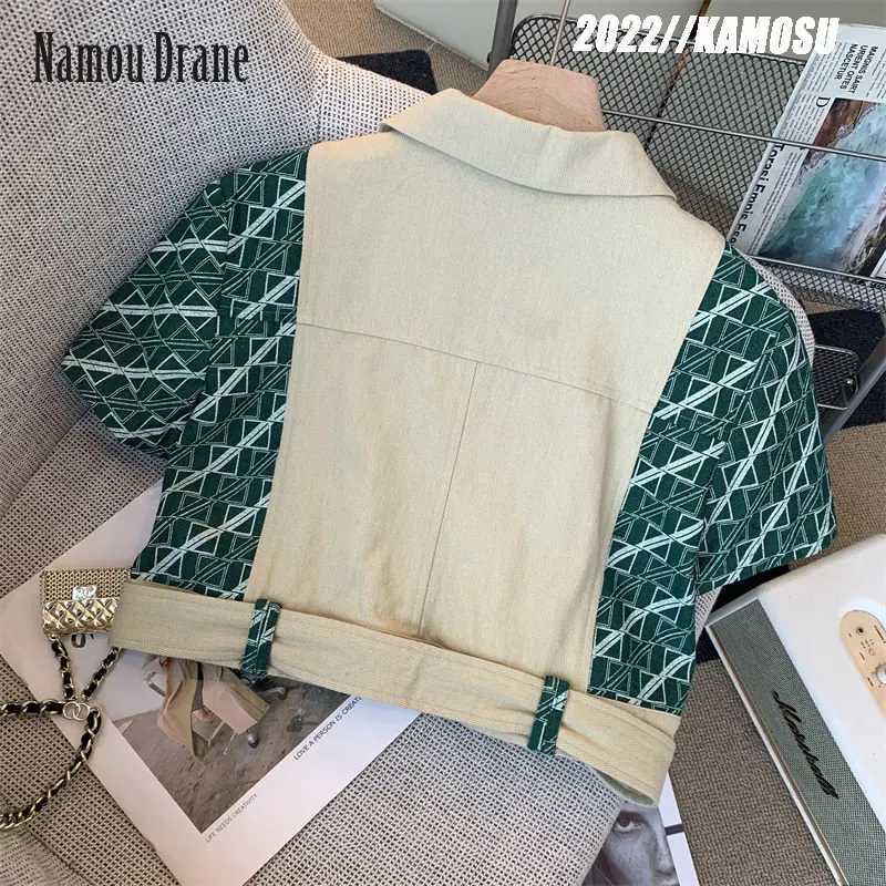 Women's Two Piece Pants Women Shorts Two Piece Set Short Slve Turn-down Collar Shirts High Waist Shorts New Retro Splicing Casual 2 Pecs For Offi