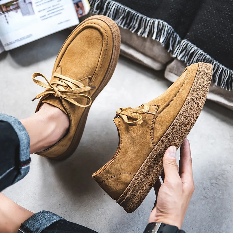 Cowhide Mens Shoes Fashionable Shoes Versatile Shoes Low Top Boots Retro Casual Leather Shoes Mens British Work Shoes 241213