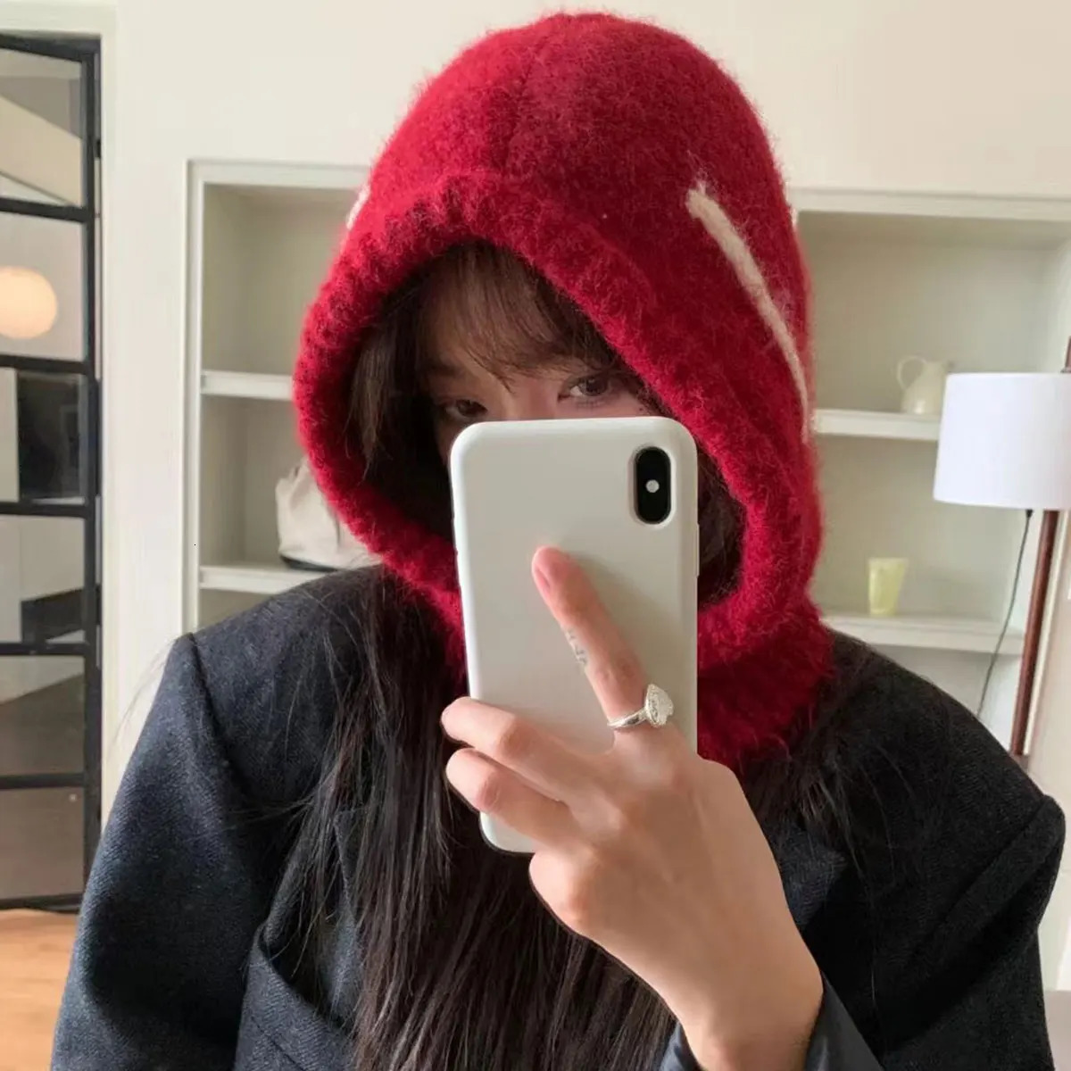 Wool Balaclava Knitted Beanies Hat Mens Winter Warm Neck and Face Scarf Hoodie Unisex Outdoor Cold Skull Hat 241205
