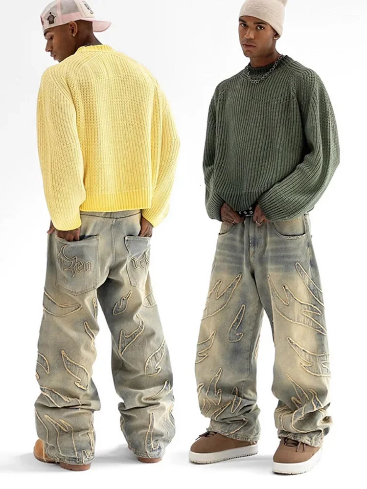 Fashion Solid Knitted Sweater for Male Neck Long Sleeve Oversized Pullover Jumpers Autumn Street Men Clothes Baggy Knitwear Tops 241212