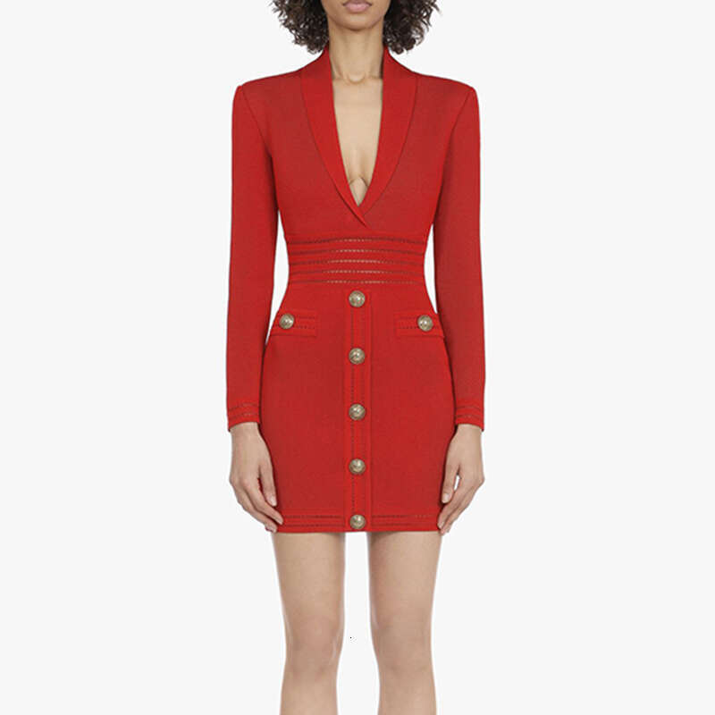 Skirt Set HIGH QUALITY Newest Fall Winter Designer Women's Long Sleeve Notched Collar Knit Dress