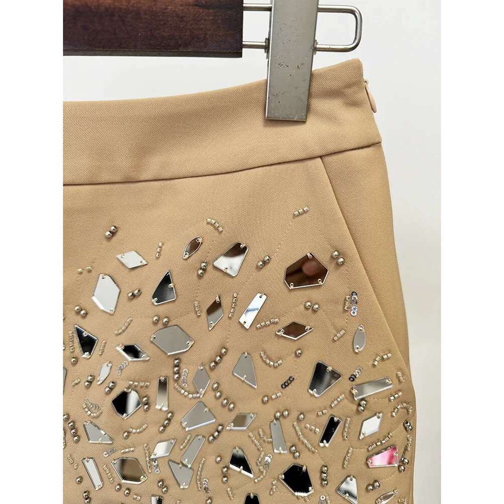 Ladies' Suit HIGH QUALITY Newest Fashion Designer Runway Suit Women's Stunning Beaded Mirror Blazer Shorts Set 2Pcs
