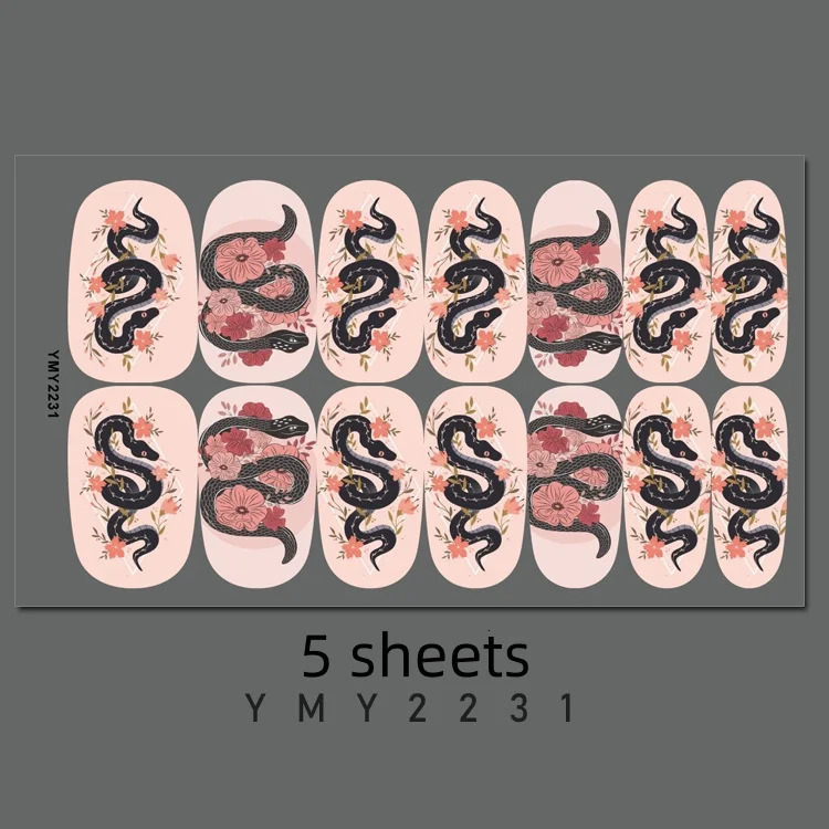 5 snake patterned nail stickers per pack perfectly ned to be peelable durable high-quality and handmade in multiple colors easy to use 241205