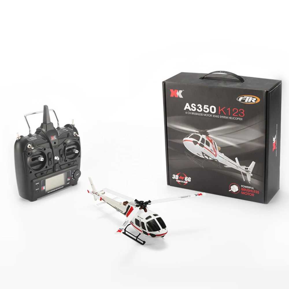 Electric/RC Aircraft WLtoys XK K123 6CH Mini Simulator AS350 Scale 3D6G Modes RC Helicopter RTF Upgrade Brushless Motor RC Quadcopter Toys Y241213MQNO