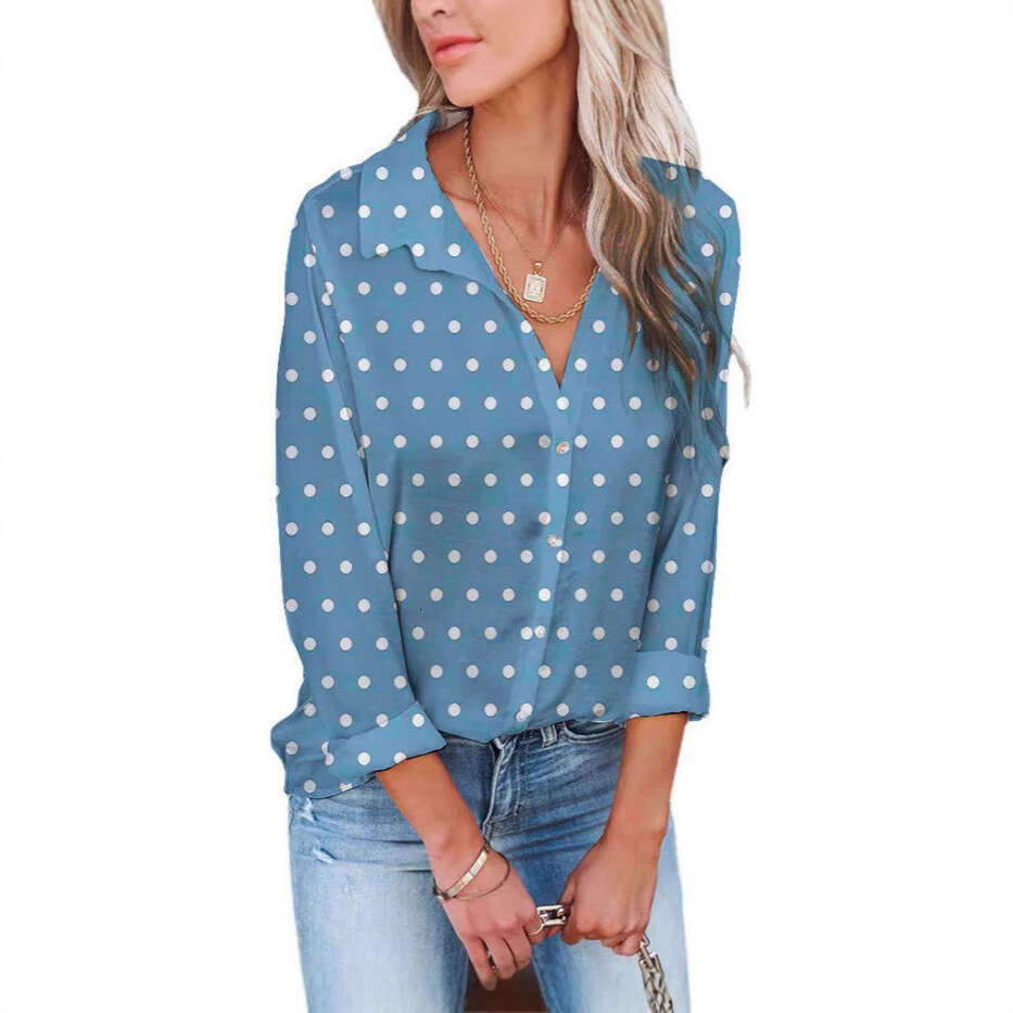 Women's European American New Loose Printed Pullover Shirt, Long Sleeved Polka Dot Top, Women's Trendy Clothing, Fashionable And Casual Temp