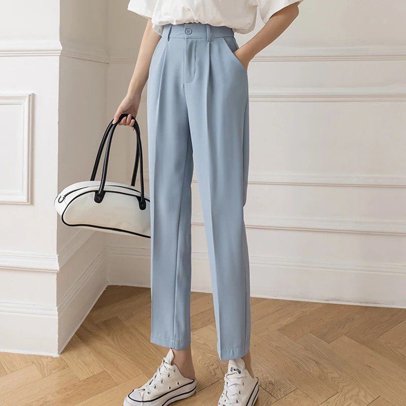 Fall Spring Black Suit Haren Pant Fashion Elastic High Waist Casual Trousers Woman Korean Style Solid Office 2023 241203Z