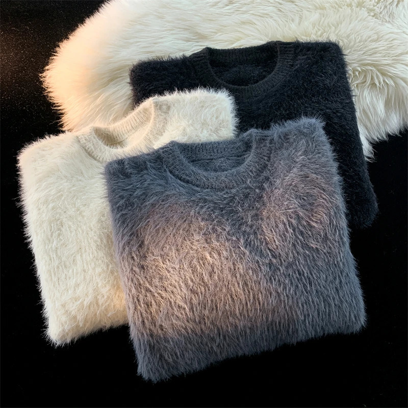 2024 HighEnd Pure Mink Cashmere Mens Sweater ONeck Pullover Knitted Winter Fashion Long Sleeve Knitwear E64 241212
