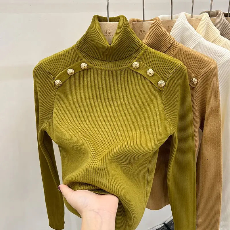 2024 Autumn and Winter Cashmere Sweater Womens Turtleneck Long sleeved Knit Pullover Slim 241203