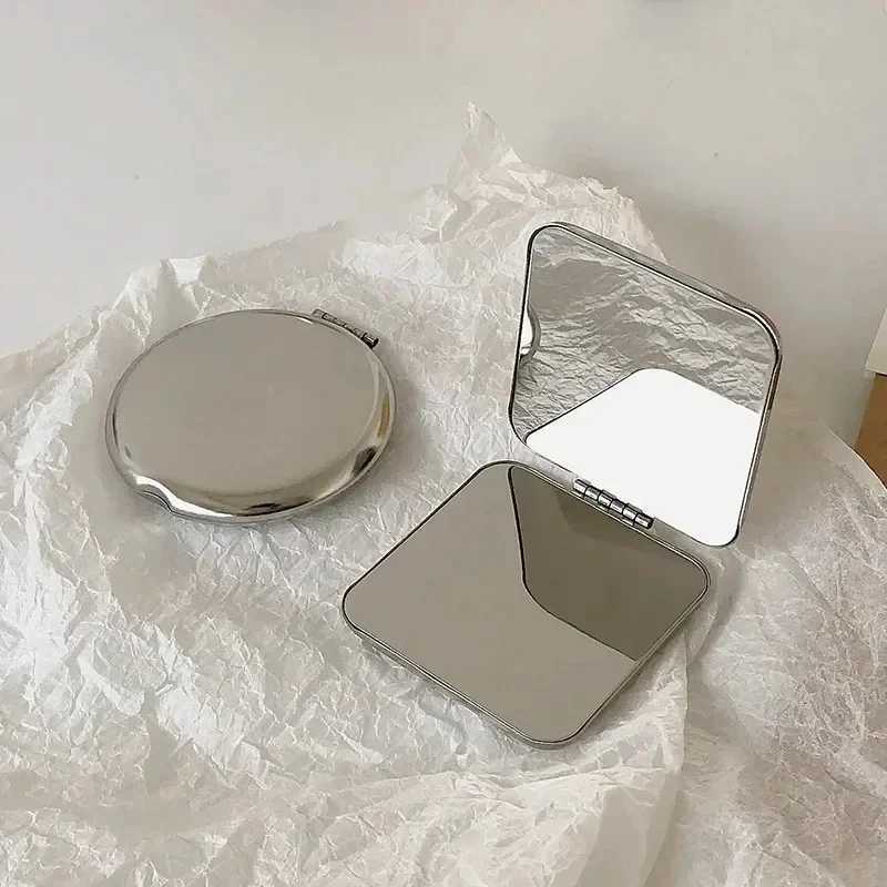 1Pcs Stainless Steel Portable Women Makeup Mirror Hand Pocket Folded-Side Cosmetic Make Up Mirror Small Beauty ToolXJ241213