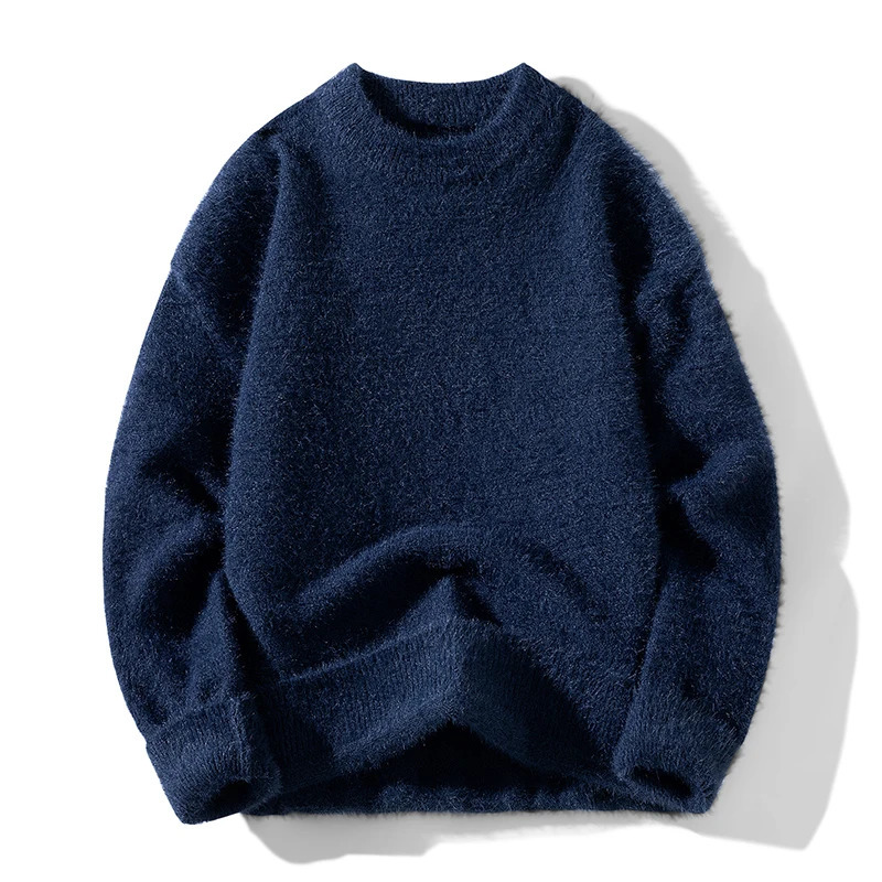 Simplicity Casual Autumn Winter Sweaters Mens ONeck Solid Mohair Fashion Trend Versatile Long Sleeve Pullovers Knitted Top 241213