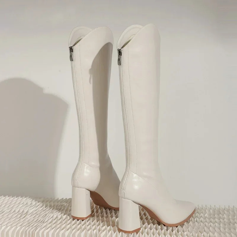 dress knee high school boots fashionable Chelsea boots womens shoes winter high boots short and chubby Gothic knight boots unprinted quality Zapatos 2